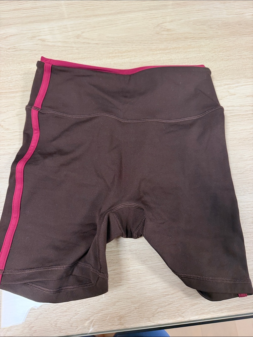 Form athletic Women’s High-Waist Brown Active Bike Shorts with Pink Trim